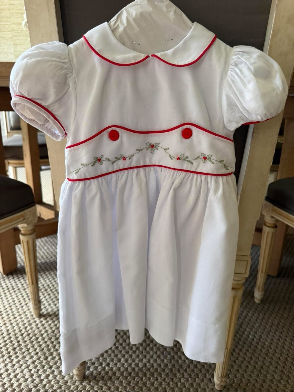 Lullaby Set Dress with Red Piping and Floral Embroidery
